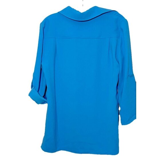 Trina Turk Silky Turquoise Poplin Point Collar Cuffed Long Sleeve Shirt NWOT - Picture 6 of 13